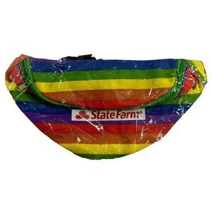 State Farm Rainbow Fanny Pack Waist Belt Bag 11" X 6" Festival Zip Close New